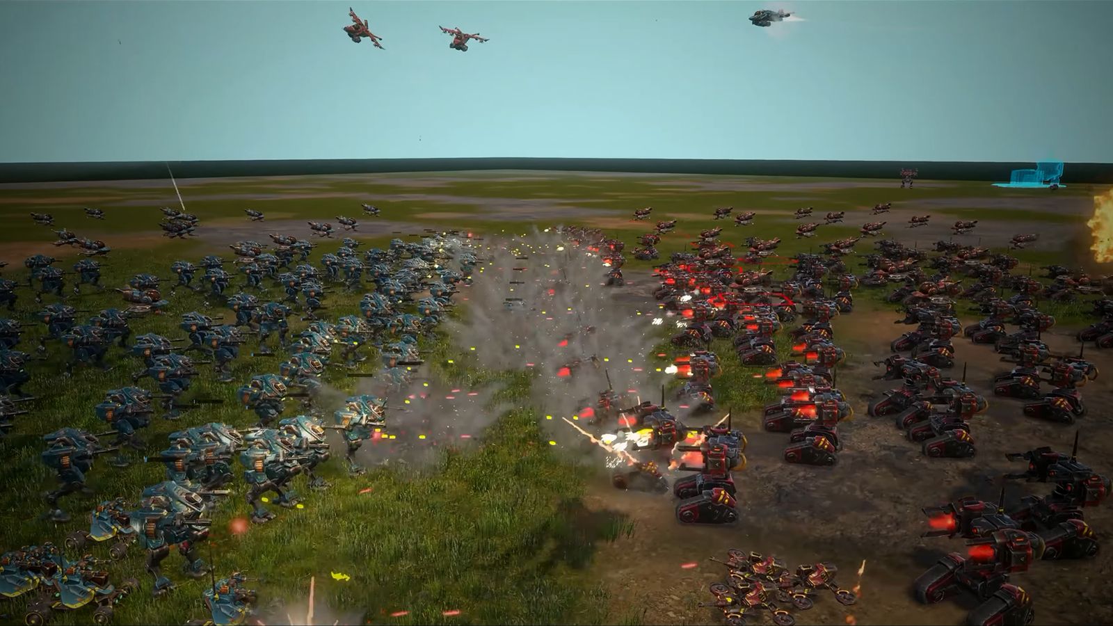 Blue and red armies collide in a massive battle