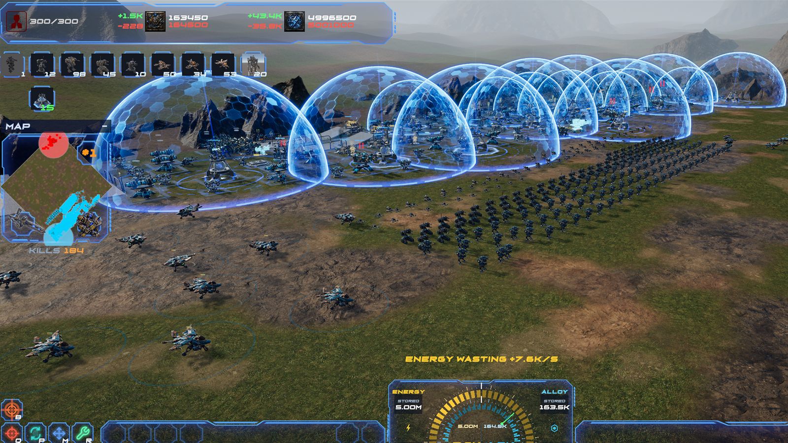 A line of shield domes guarding the base
